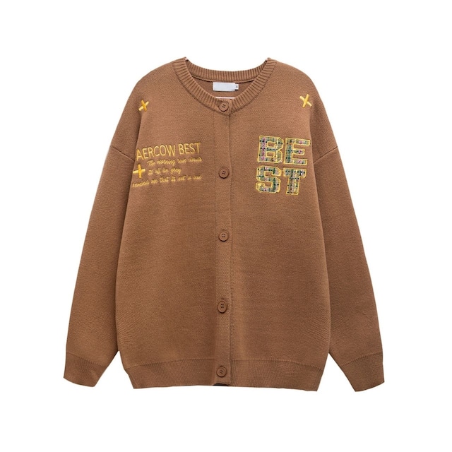 バックロゴレタードロップショルダーカーディガン 2col R01339