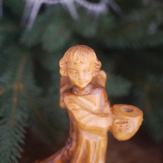 オリーブ木彫天使 エンジェルキャンドルホルダー 70's