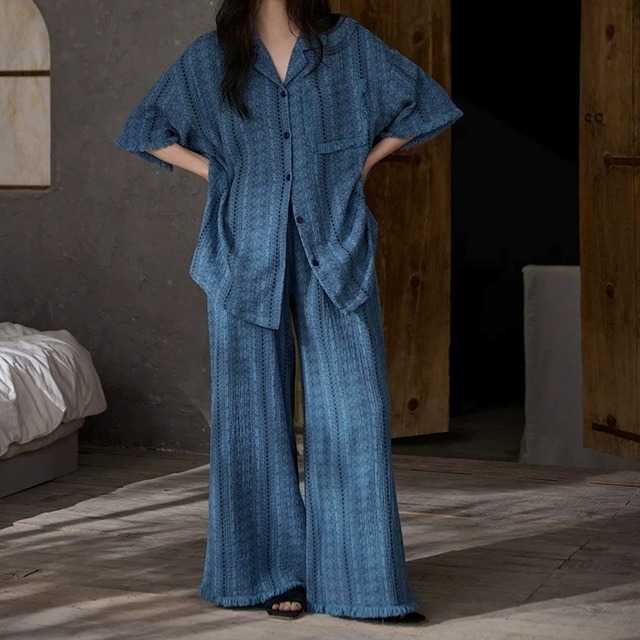 【4COLOR】【M-2XL】small flower pattern cardigan style pajamas p1690