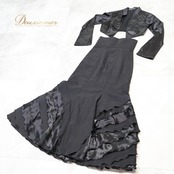 フラメンコ 衣装 ソニアジョーンズ SONIA JOHNES ファルダ ボレロ トップス ツーピース セットアップ 上下セット 黒 無地 レース 光沢 スタイリッシュ ダンス パーティ 発表会 ハイウエスト ブラック系 フラメンコ ドレス スカート セットアップ おしゃれ ステージ衣装 高級感 大人向け 女性用 ブラック系 発表会用 ツーピース 黒色 上下セット 光沢感 シンプル