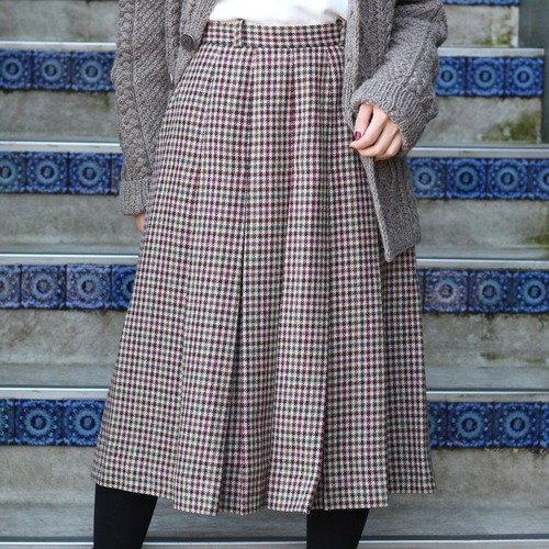 RETRO VINTAGE CHECK PATTERNED WOOL PLEATES SKIRT/レトロ古着チェック柄ウールプリーツスカート