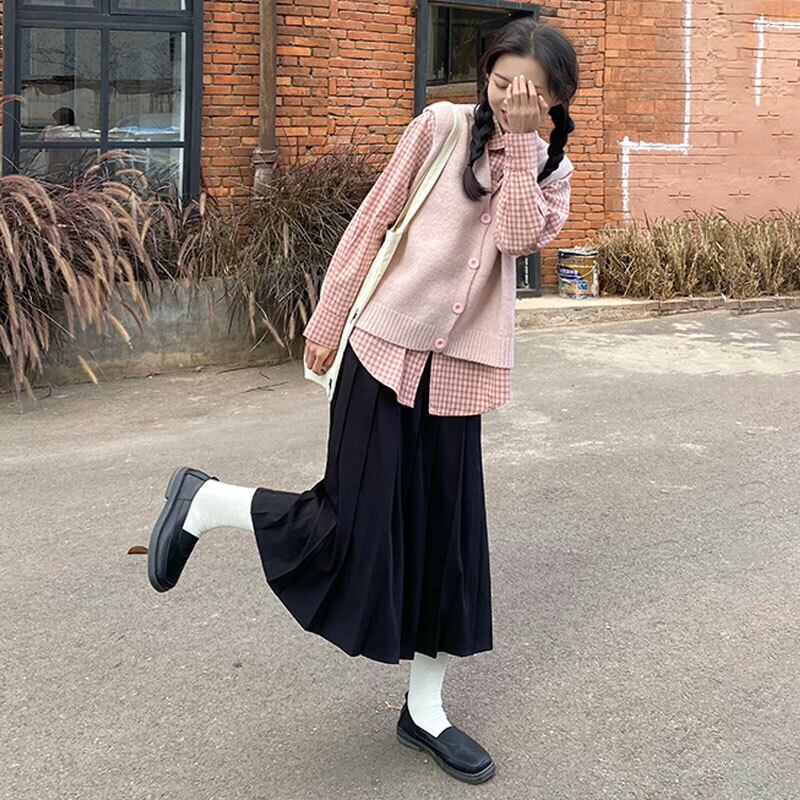 格子柄シャツ スプリングスタンダードスタイルトップス ピンク レトロ 春物 萌量不足36256688044