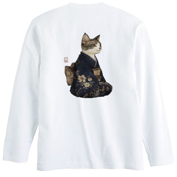 気高き和猫 肖像画 ロンT リブなし | にやん暦堂