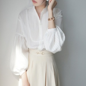 レディース トップス シャツ ブラウス 長袖 ボリューム袖 バルーン袖 ノーカラー スタンドカラー フェミニン プリーツ シフォン 透け感 異国風 ヴィンテージ かわいい 大人可愛い きれいめ シンプル カジュアル 上品 おしゃれ レトロ エスニック こなれ感 ラフ マニッシュ ガーリー ルーズ 個性的 クール モード系 エレガント 主役級 ヴィンテージ ラブリー プリンセス 都会的 ラグジュアリー クラシカル カントリー ナチュラル 無地 ロングシーズン 発表会 会議 S M L XL ゆったり