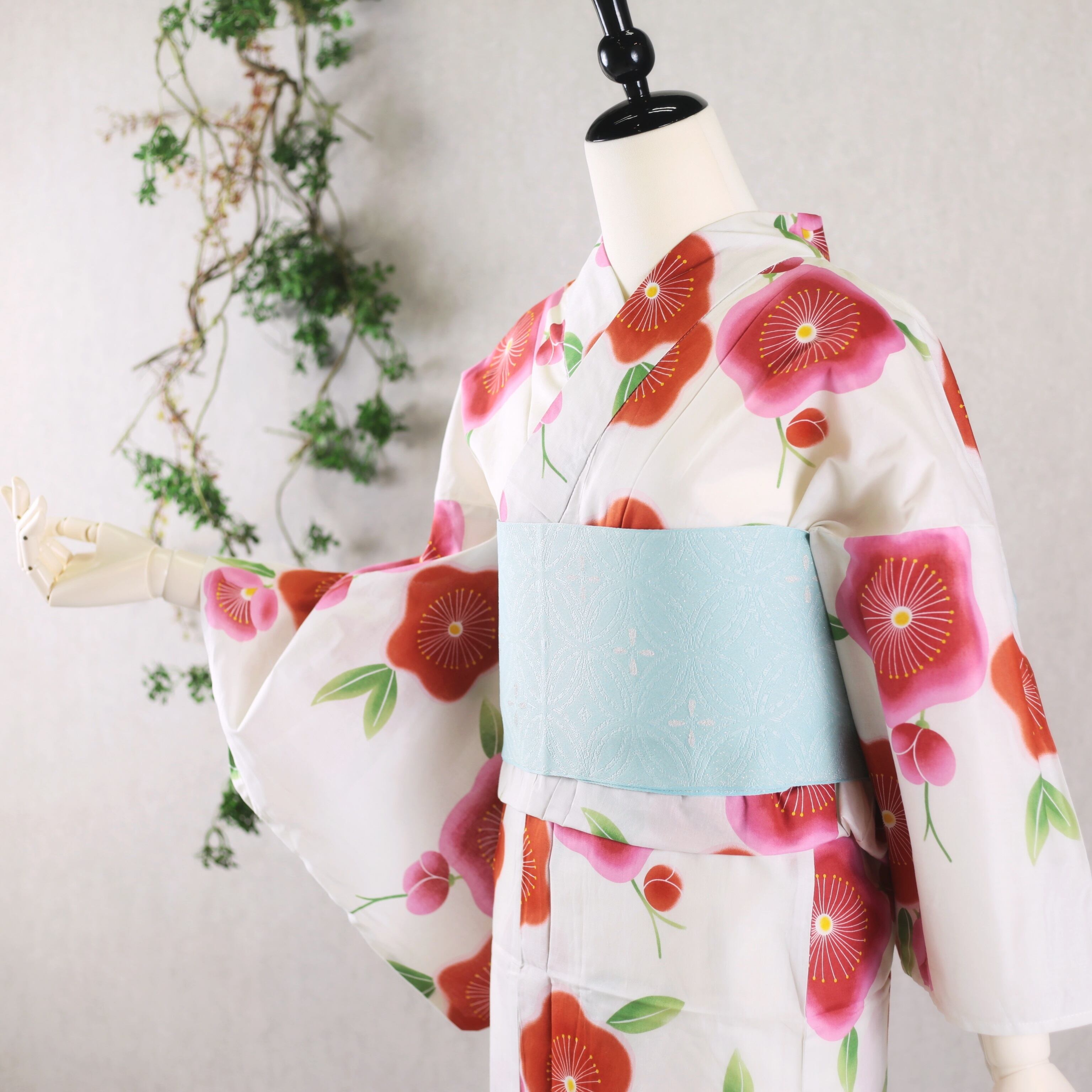浴衣 2点セット 浴衣セット 白 ピンク 菊 キュート 半幅帯 フリーサイズ 新品 未使用 ゆかた yukata 浴衣 レディース YKN-4-9 浴衣 2点セット 浴衣セット 白 ピンク 菊 キュート 半幅帯