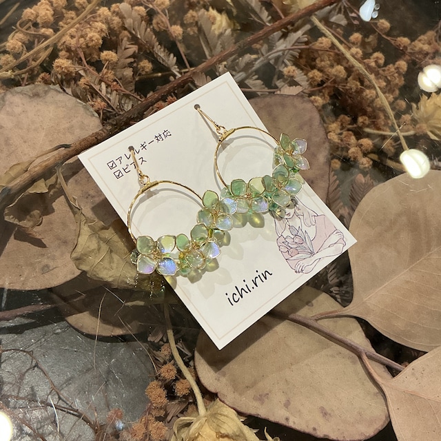 ichi.rin:お花のフープピアス グリーン