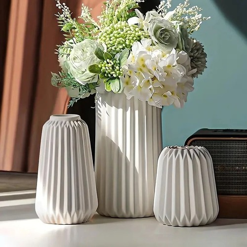 花瓶 陶器 3個セット フラワーベース 白い花瓶  アクセント装飾  ウェディング装飾 テーブルトップ装飾 リビングルーム装飾 ベッドルーム装飾