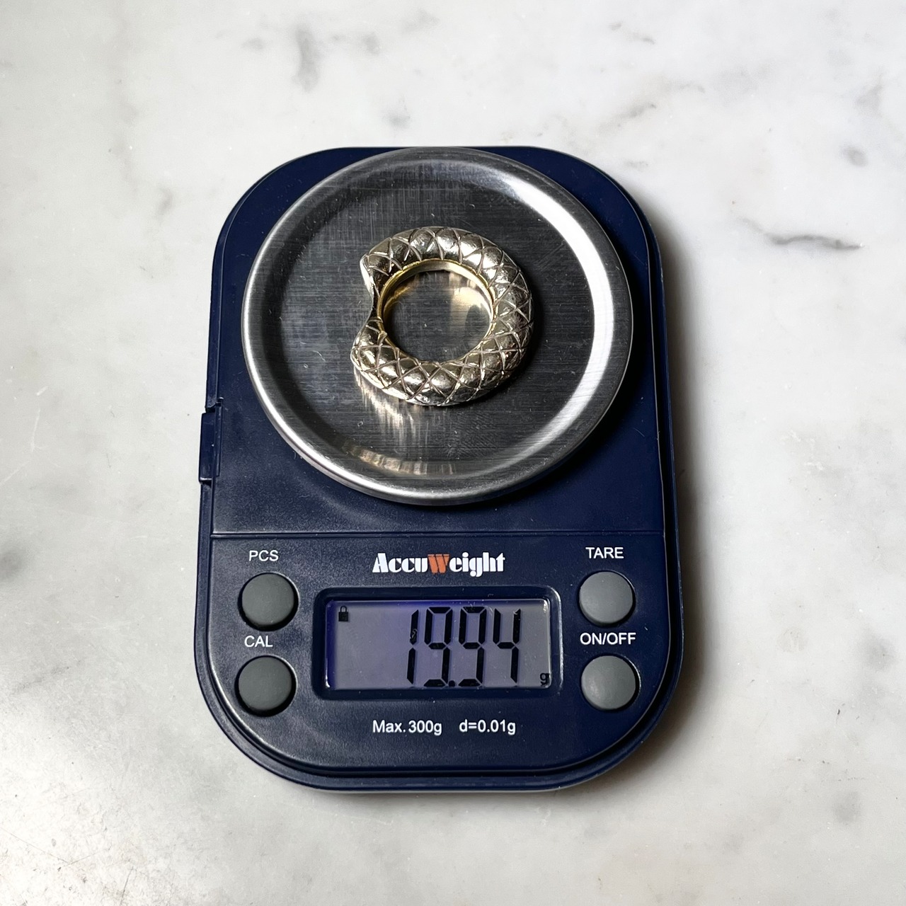 BOTTEGA VENETA gold color heavy gauge silver intrecciato ring