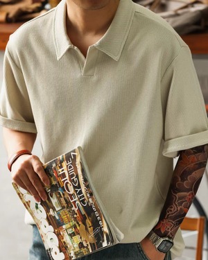 Casual Grainy V-Neck Polo Tee  K0369
