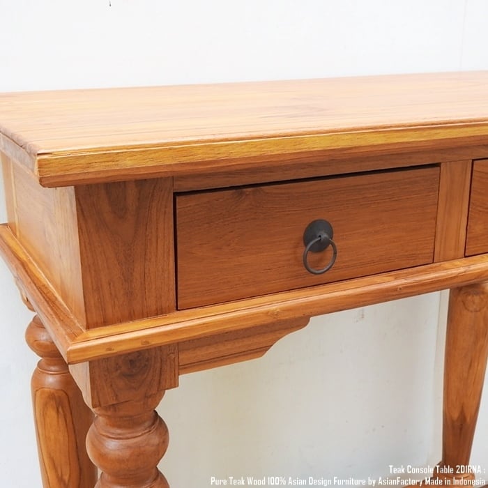 丸脚コンソールテーブル 80cm 2D1RC 彫刻付き ナチュラルブラウン