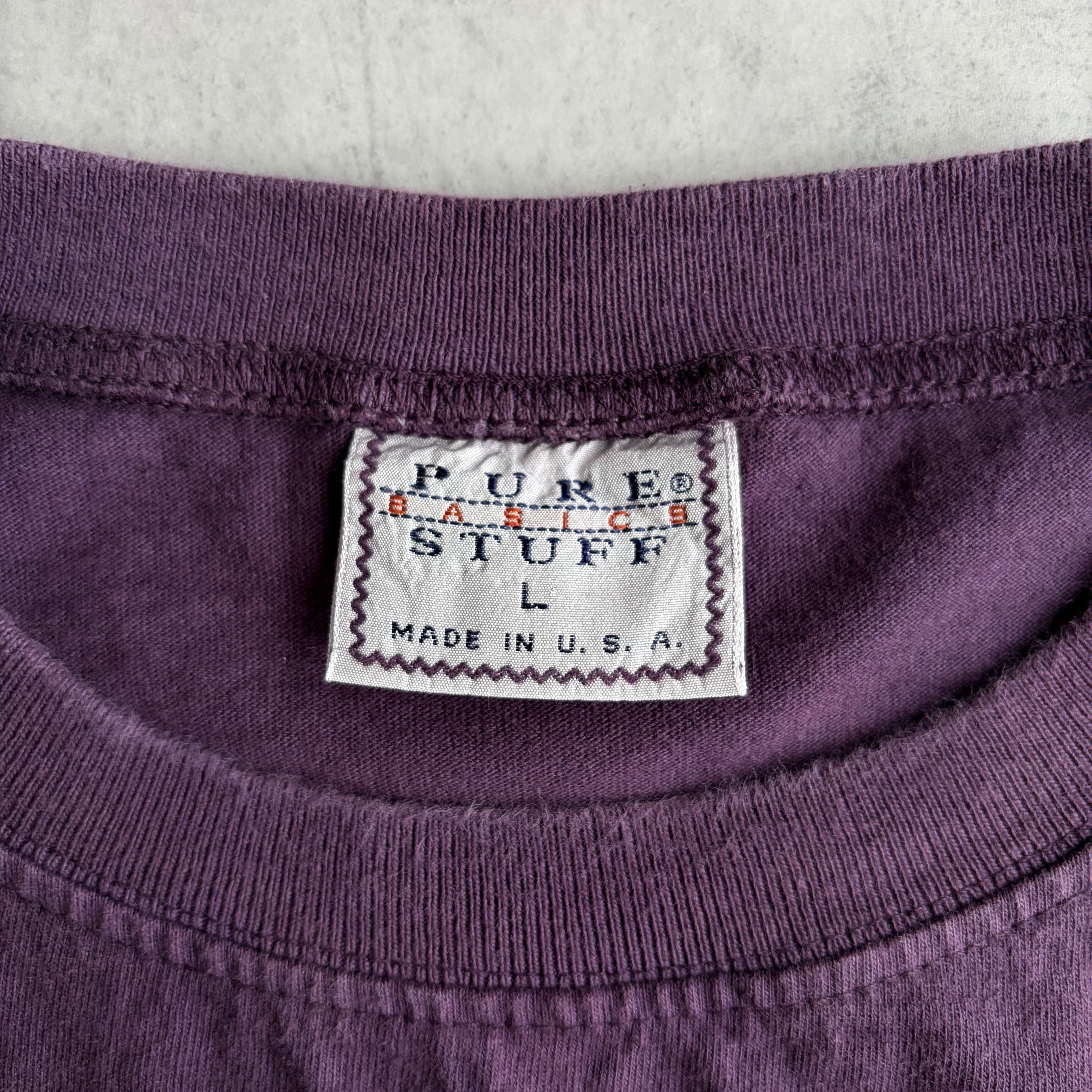 90s PURE STUFF BASICS 無地 Tシャツ USA製 茄子紺 シングルステッチ