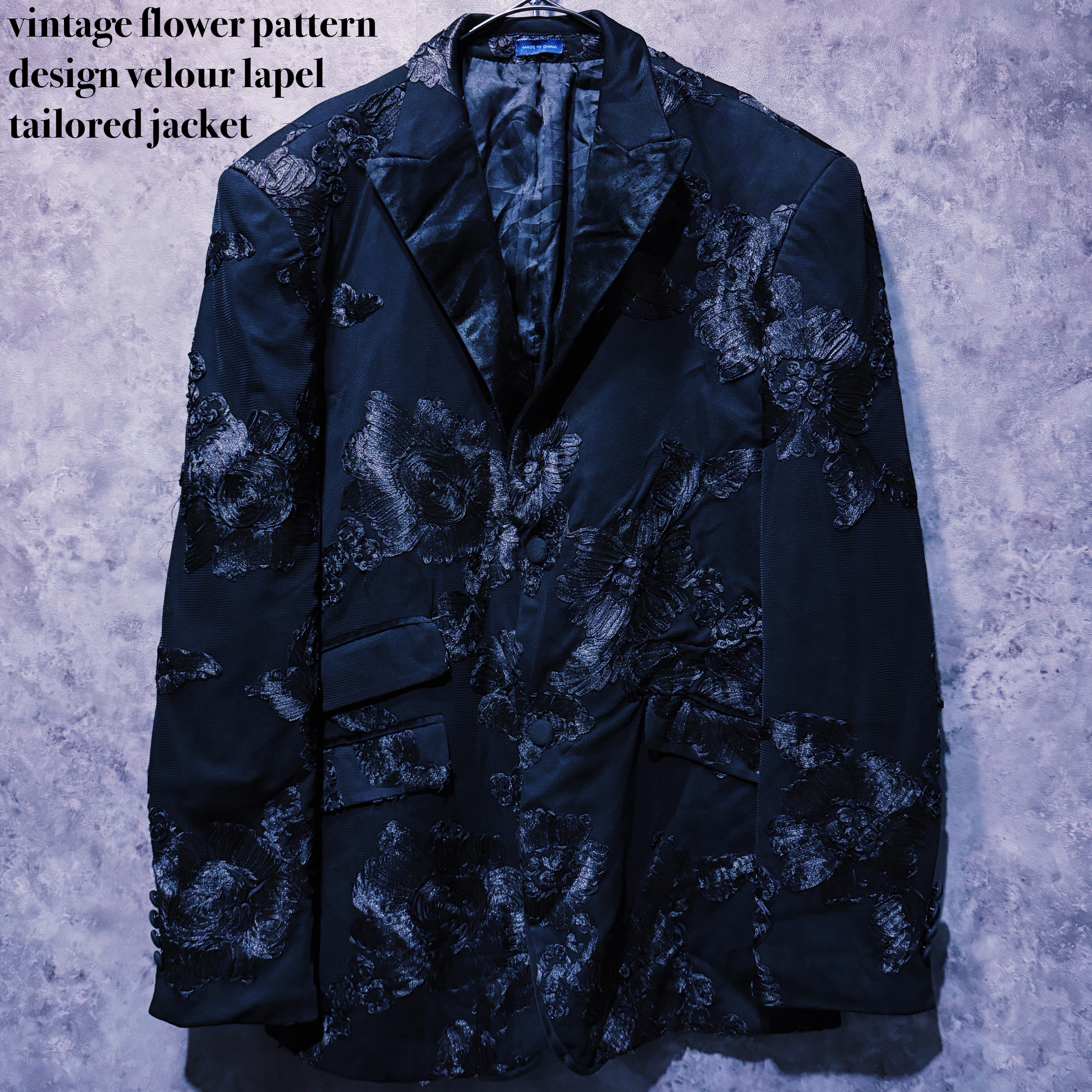 【 doppio】vintage flower pattern design velour lapel tailored jacket