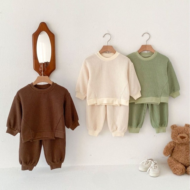 【BABY】秋新作リブニットトップス＆パンツ セットアップ ベビー キッズ