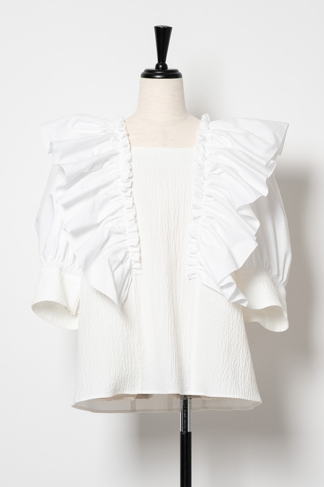 Bumpy Ruffle Frill Blouse　WHITE