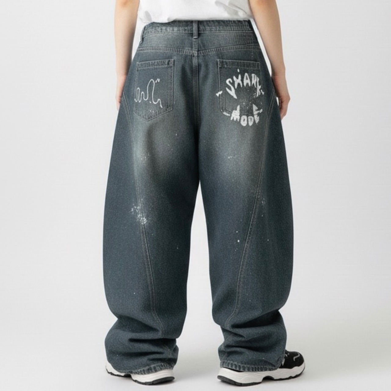 【世界に一点だけ。二度と同じものは作れない。】サメペイント　ルーズデニムパンツ - 2