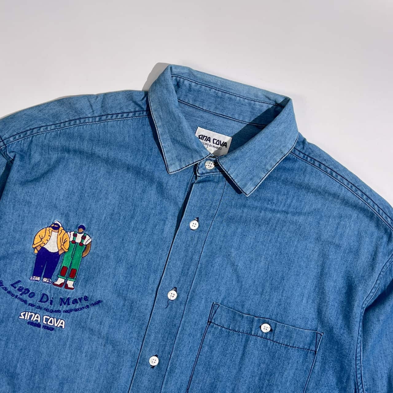SINA COVA シナコバ  マリン キャラクター刺繍 シャンブレー 長袖 シャツ M /ブルー系 メンズ