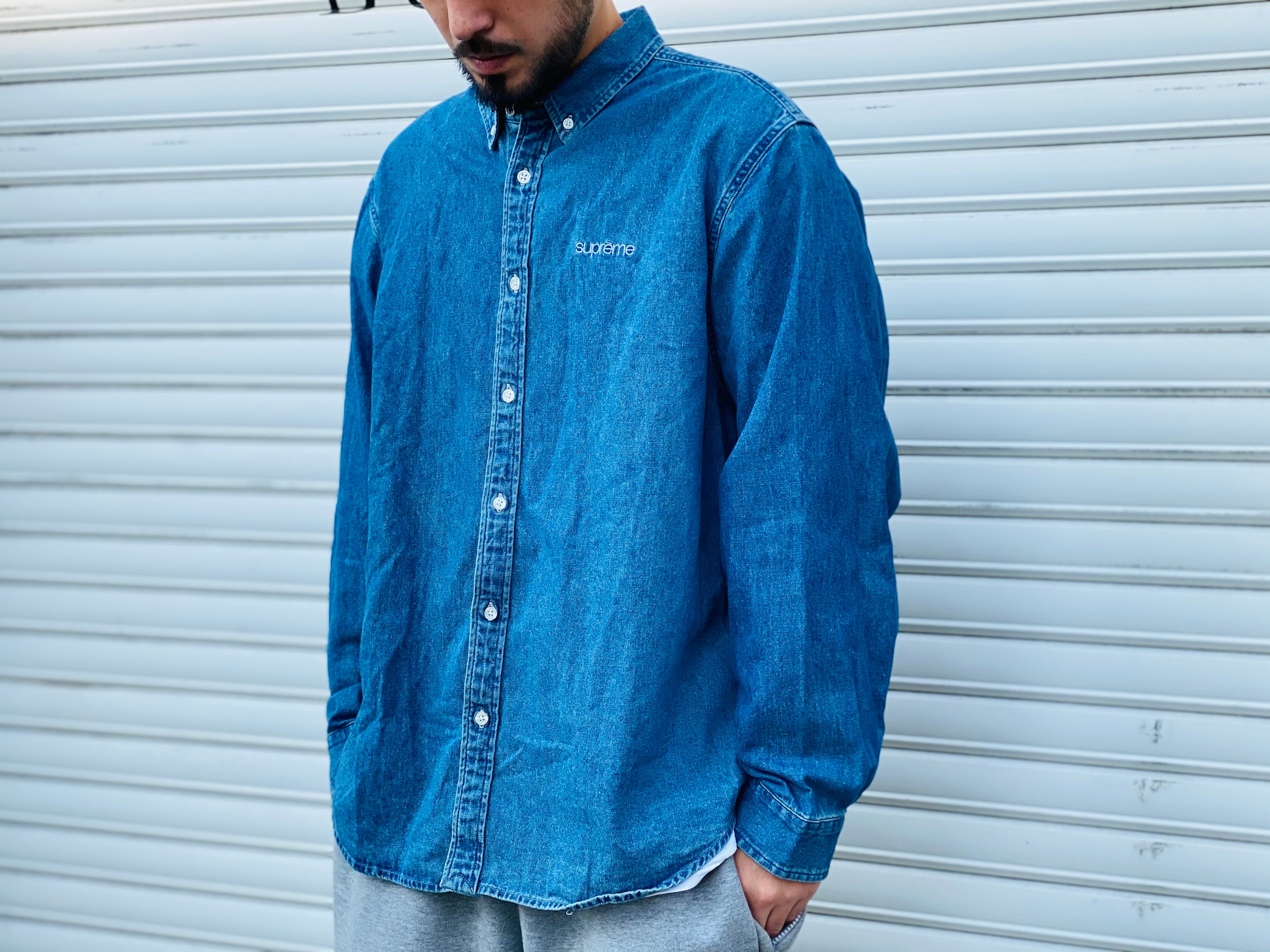 SUPREME CLASSIC LOGO DENIM SHIRT INDIGO XL 85JJ9435