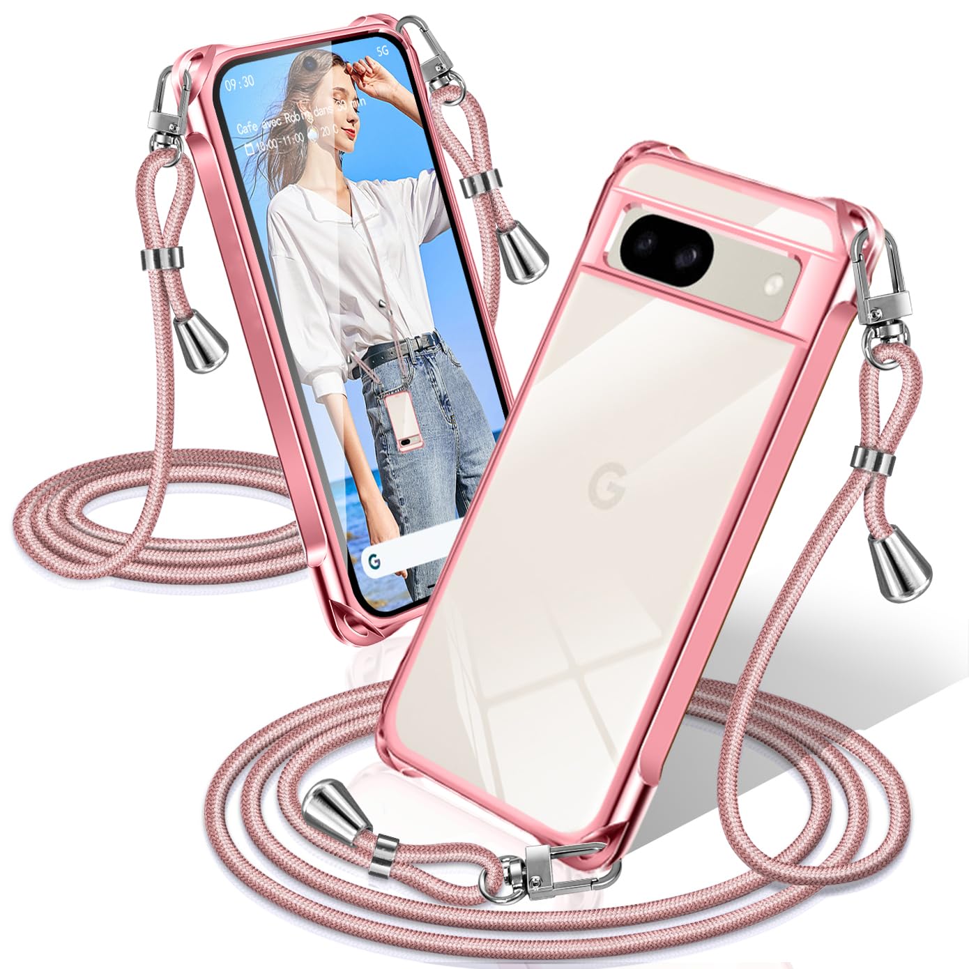 Google Pixel 8a ケース クリア ショルダー 耐衝撃 (ローズゴールド)