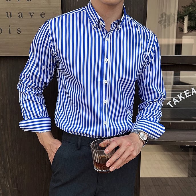 ストライプ 長袖 ボタンフロント シャツ 4color KA1282