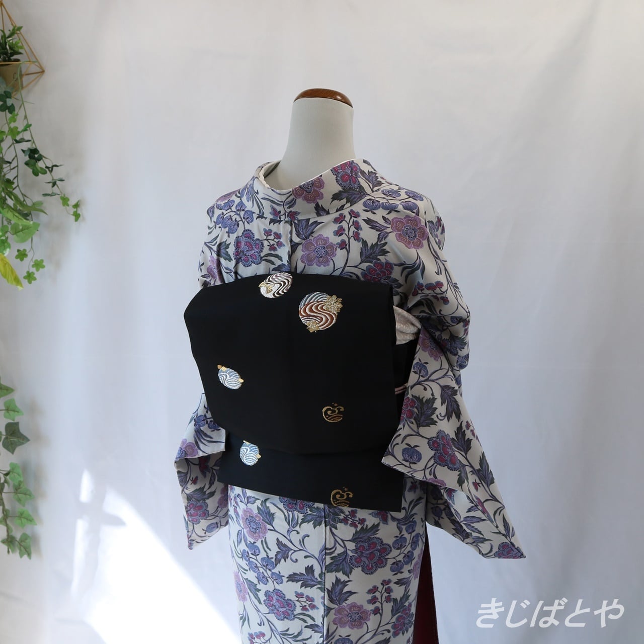 正絹ちりめん小紋 白練色×ネイビー×ブルー×赤×パープル 単品 【公式通販】