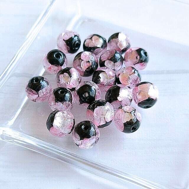 ホタルガラスビーズ ピンク×シルバー 12mm とんぼ玉 蜻蛉玉