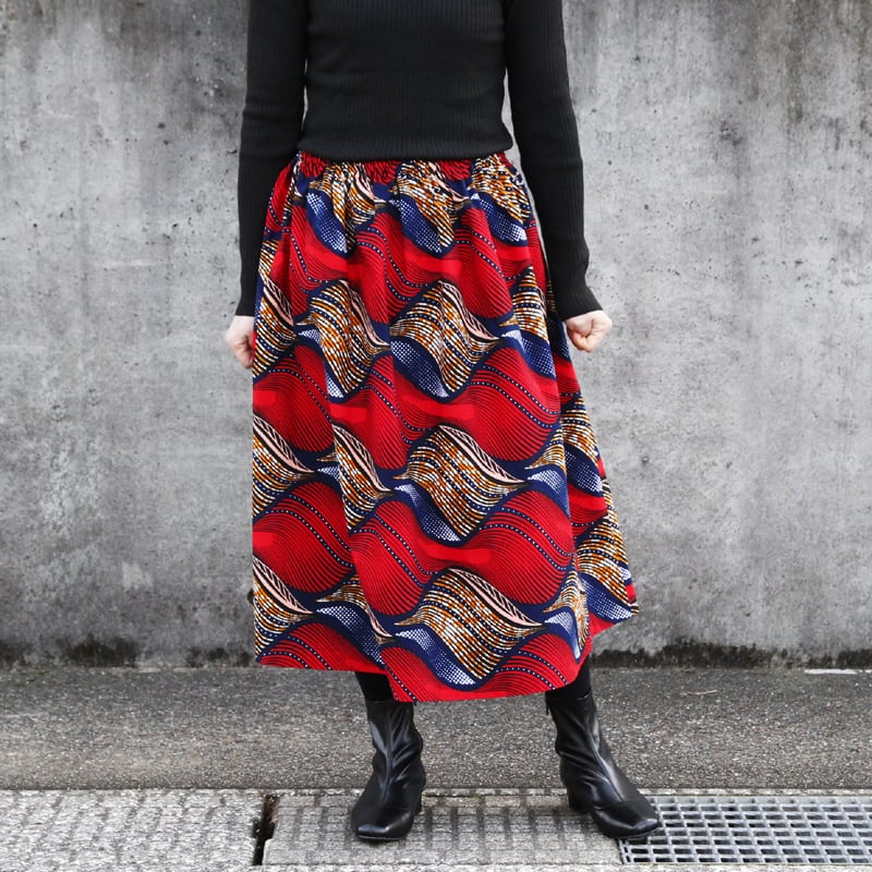 【タグ付き新品】TIGREBROCANTE アフリカンバティックスカート Tigre Brocante /アフリカンバティックミックスフレアランダム