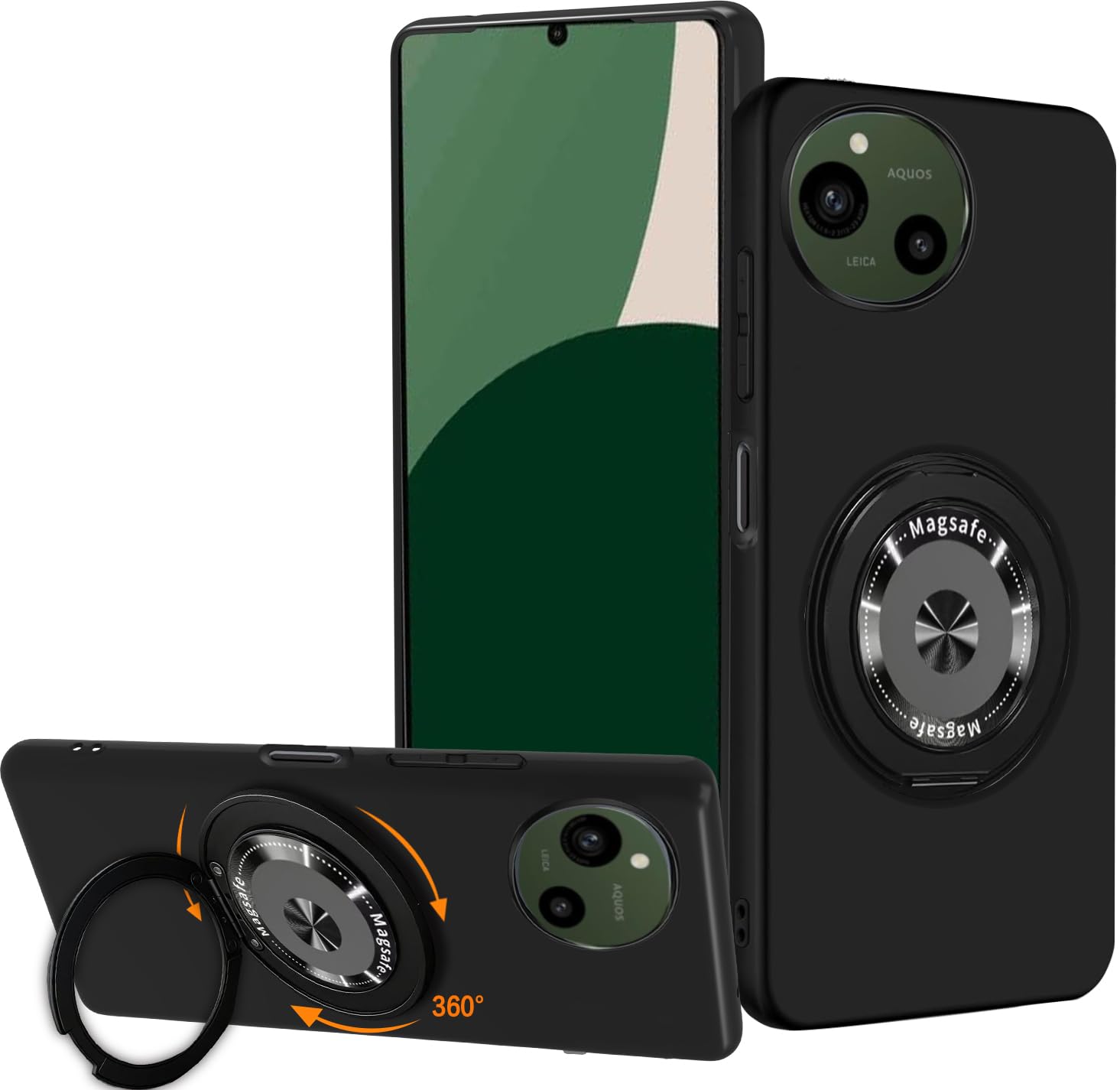 対応 AQUOS R10 / AQUOS R9 SH-51E ケース 付き 360°回転スタンド 薄型 軽量 TPU 縦横多角度 シリコン 落下防止 保護カバー ソフト 滑り止め aquos r9 SH-51E SH-M28 スマホケース ソフト 指紋防止 黄変防止 耐衝撃 アクオスR9/R10 カバー スタンド機能付き マグネット 金属ボタン 車載ホルダー