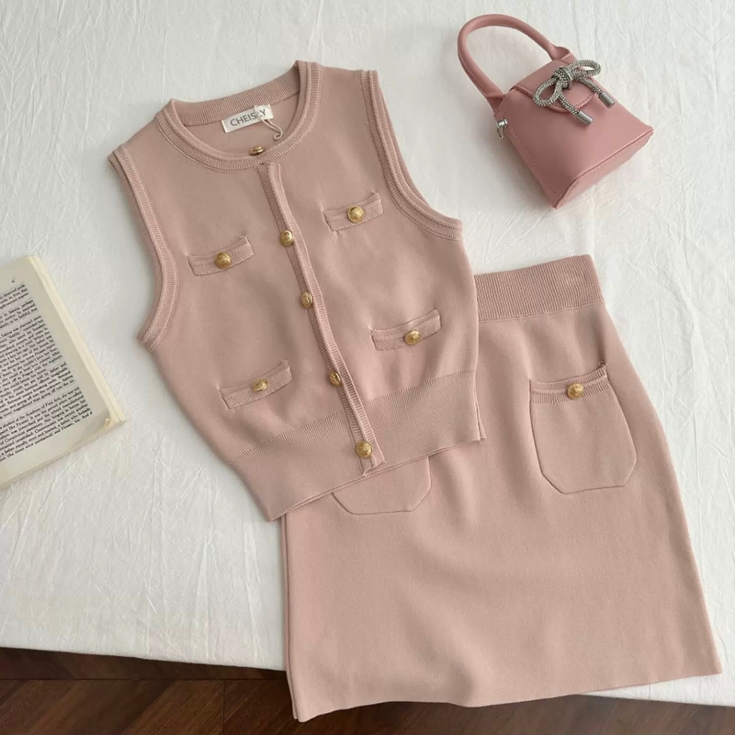 set】2色ノースリーブニットトップスxスカート RH6180 | BeautyYouStyle