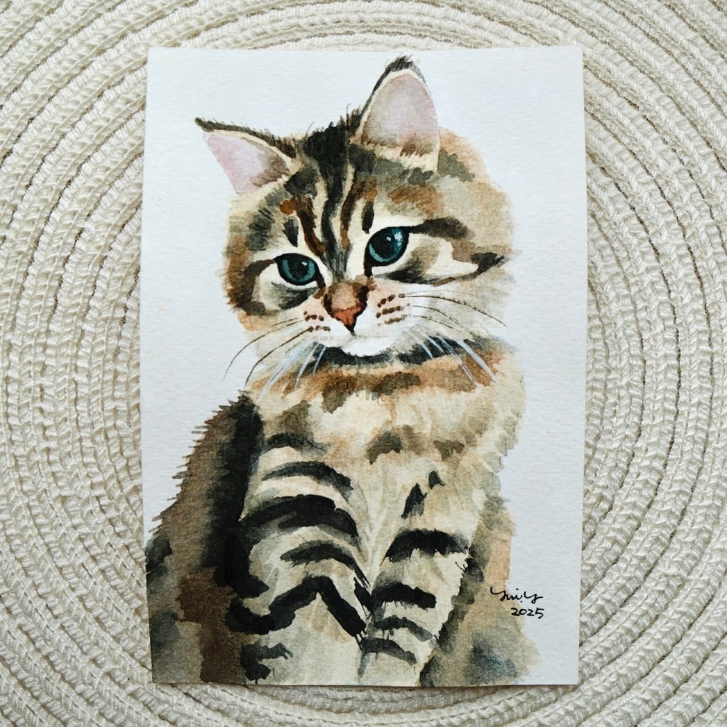 猫の絵 猫の絵 348 水彩画 原画 キジ白猫 ポストカードサイズ｜Yahoo