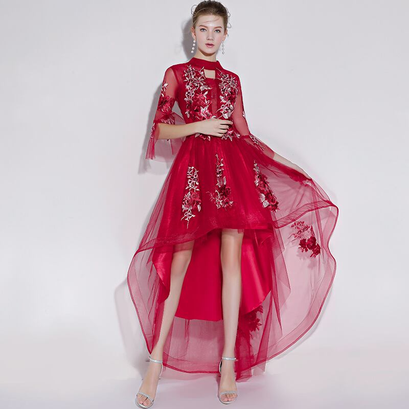 新品 カラードレス ロングドレス 赤い色 前上がり後下がり 二次会 お