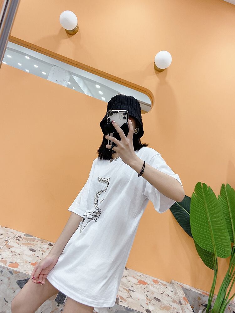 シャツ ラウンドネックチェーン Tシャツ ルーズトップス ロング 大きめサイズ Oネック ミックスインファッション58101596879