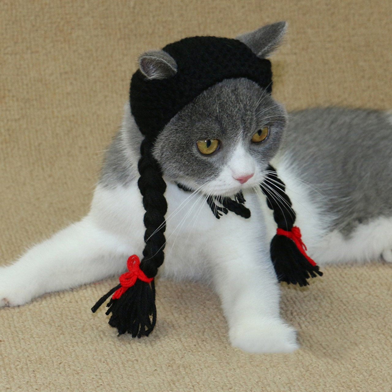 【PET】2色展開手編みニット生地コスプレウィッグ帽子