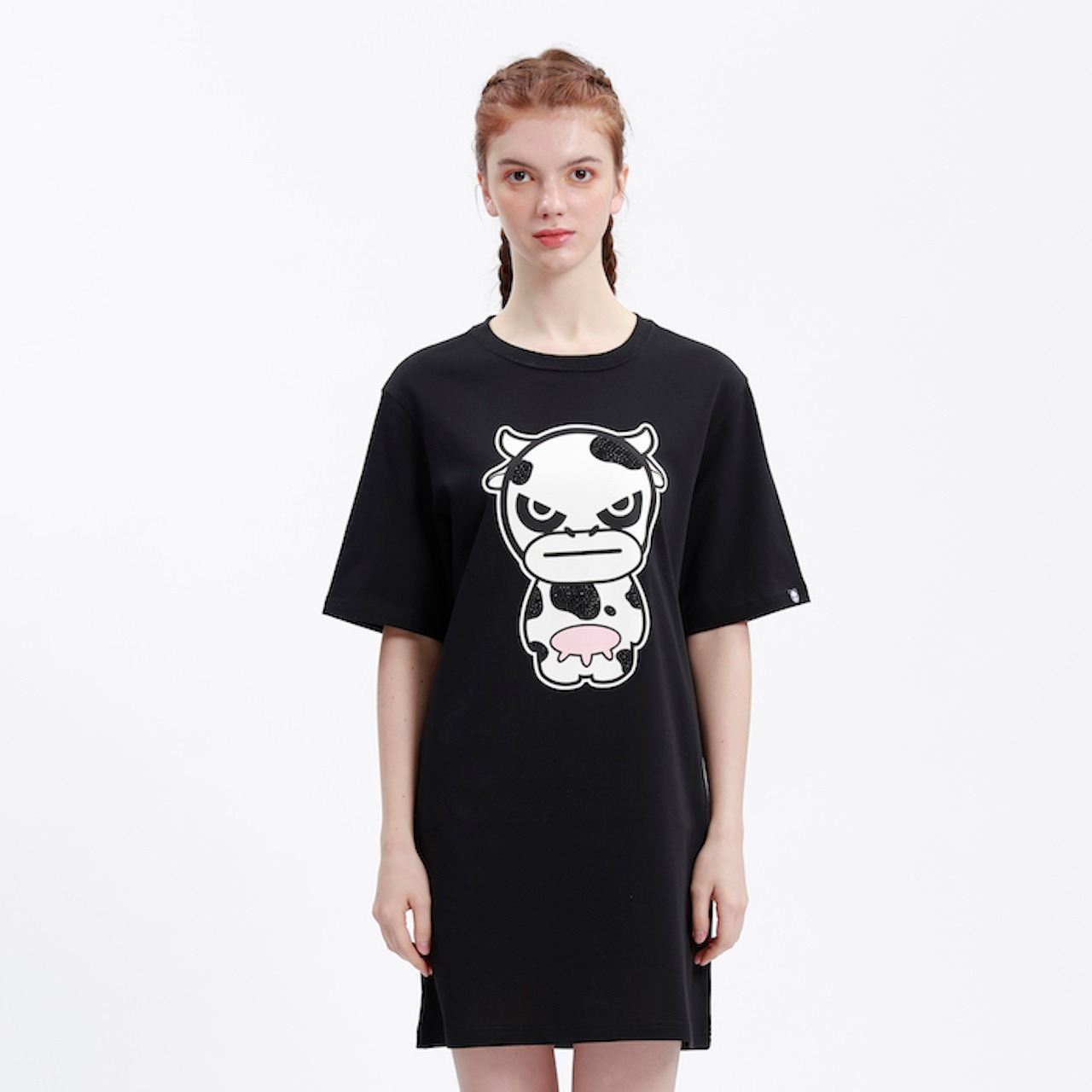 SALE【HIPANDA ハイパンダ】レディース Tシャツ ワンピース WOMEN'S Year of the Ox PRINT SHORT SLEEVED LONG T-SHIRT / WHITE・BLACK