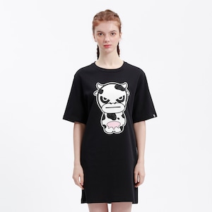 SALE 送料無料【HIPANDA ハイパンダ】レディース Tシャツ ワンピ WOMEN'S Year of the Ox PRINT SHORT SLEEVED LONG T-SHIRT / WHITE・BLACK