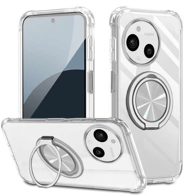 対応 Aquos R10/R9 SH-51E/SH-M28 ケース アクオス R10/R9 カバー リング付き 360° 回転スタンド 縦横兼用 透明