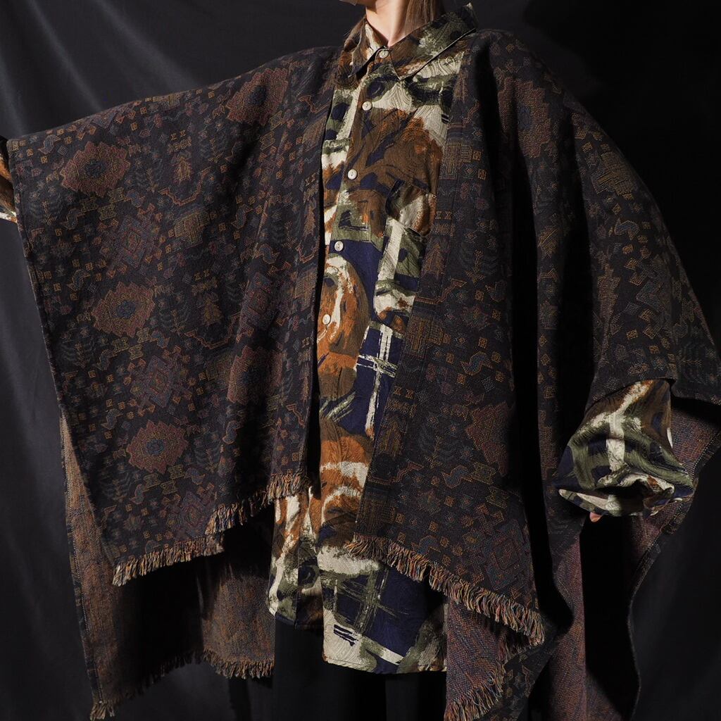 Geometric ethnic gobelin weave vintage poncho