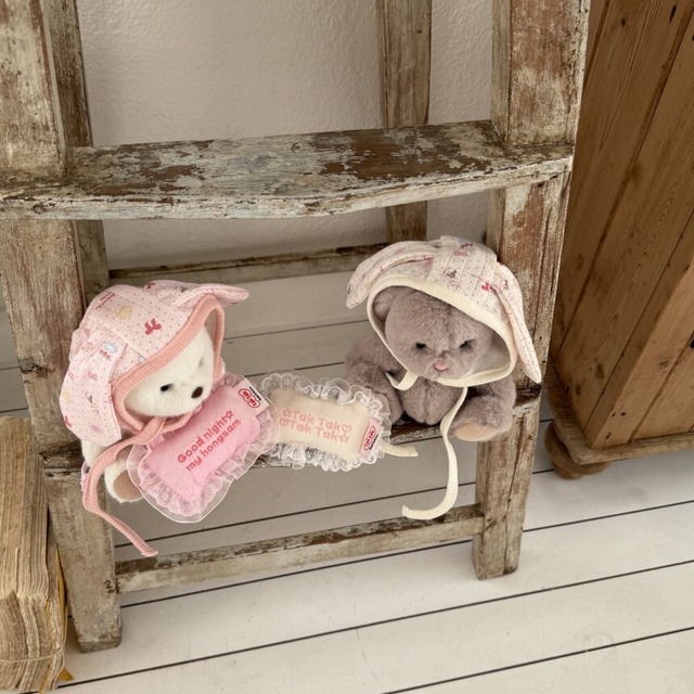 【予約】[tak!tak!tak!tak!] Milk Pink Eyelet Series _Bunny Bonnet（2color）