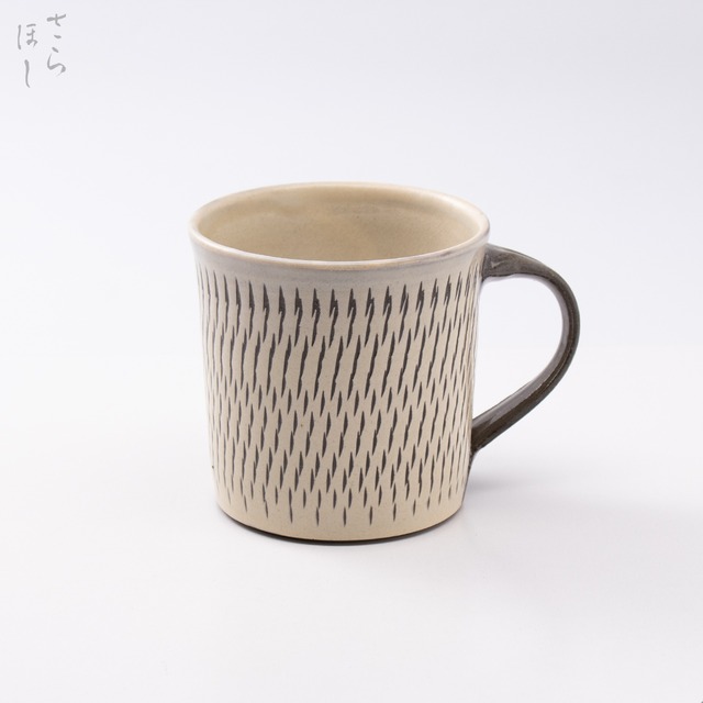 小鹿田焼 小袋窯 マグカップ 蕎麦猪口型 飛びかんな 白 高さ約8.3cm 陶器 和食器 民藝