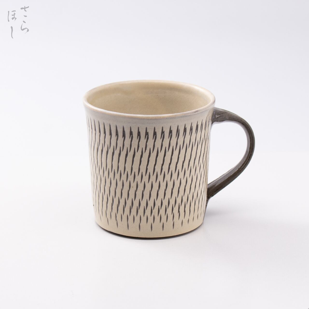小鹿田焼 小袋窯 マグカップ 蕎麦猪口型 飛びかんな 白 高さ約8.3cm 陶器 和食器 民藝