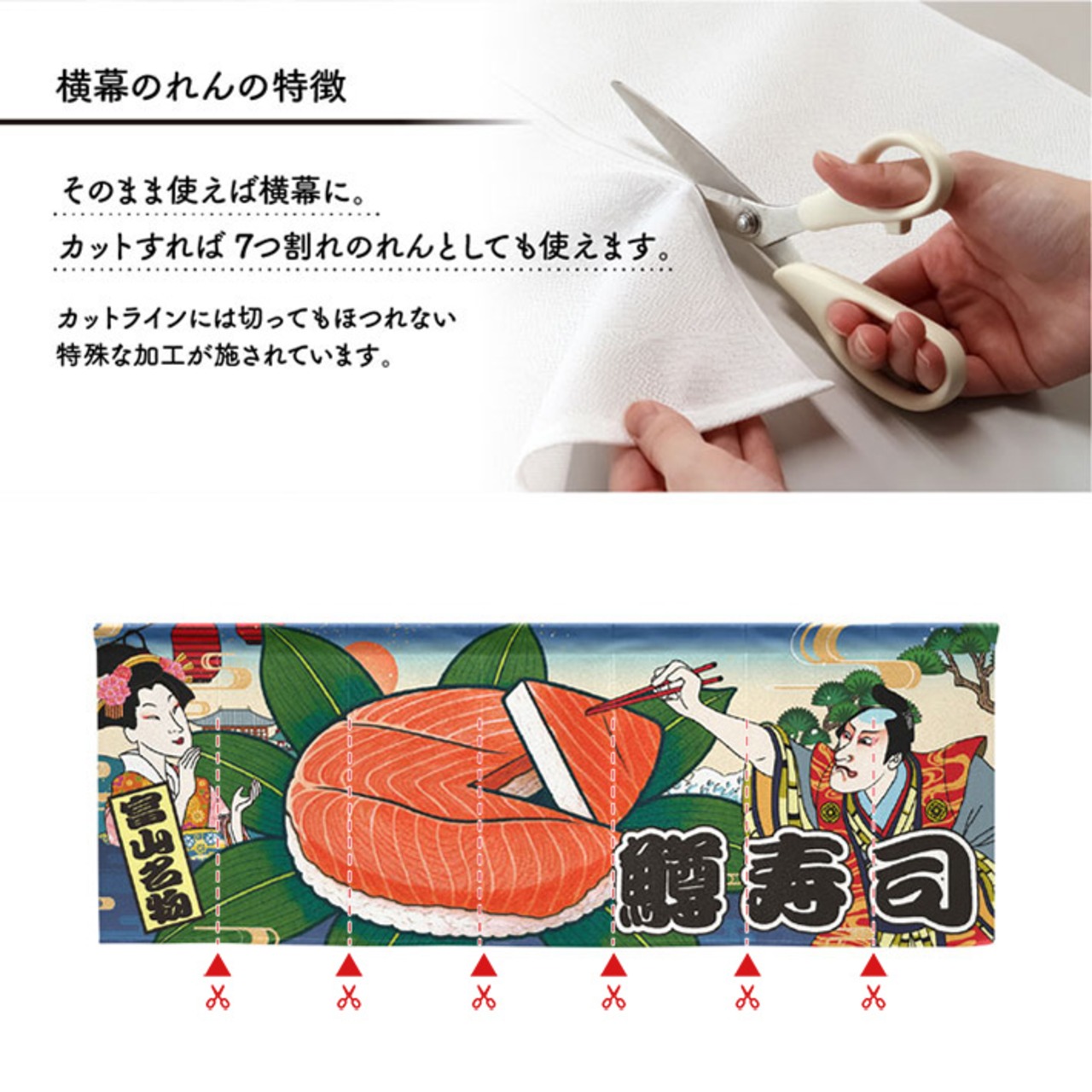 【受注生産】のれん 鱒寿司/ます寿司 Ukiyo-e Style 140×50cm