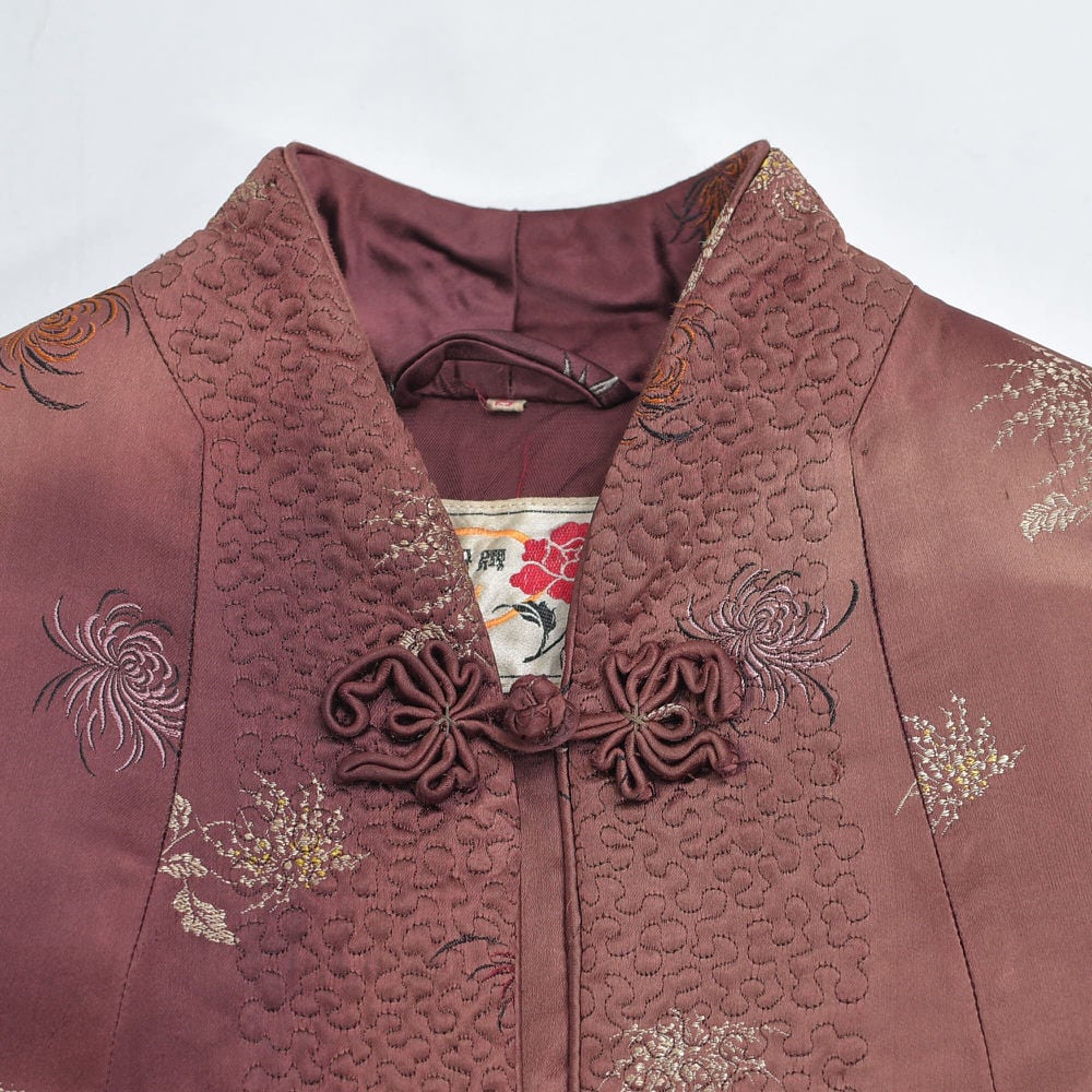 60s 上海製 Peony BRAND 牡丹牌 シルクブロケード ボアライナー 菊刺繍