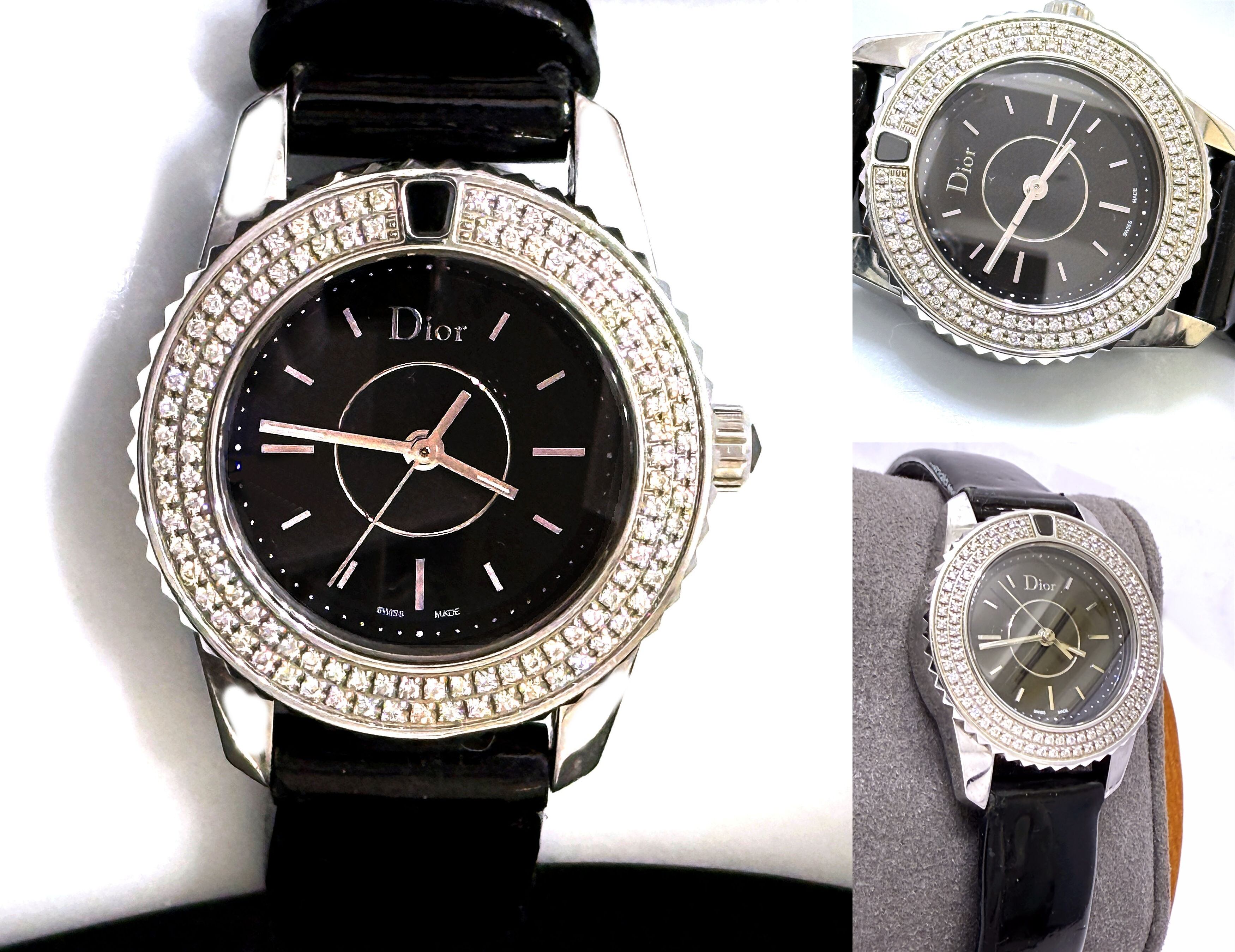Christian Dior クリスチャンディオール クリスタル ダイヤモンド ウォッチ パヴェ ダイヤ ブラック 純正 時計