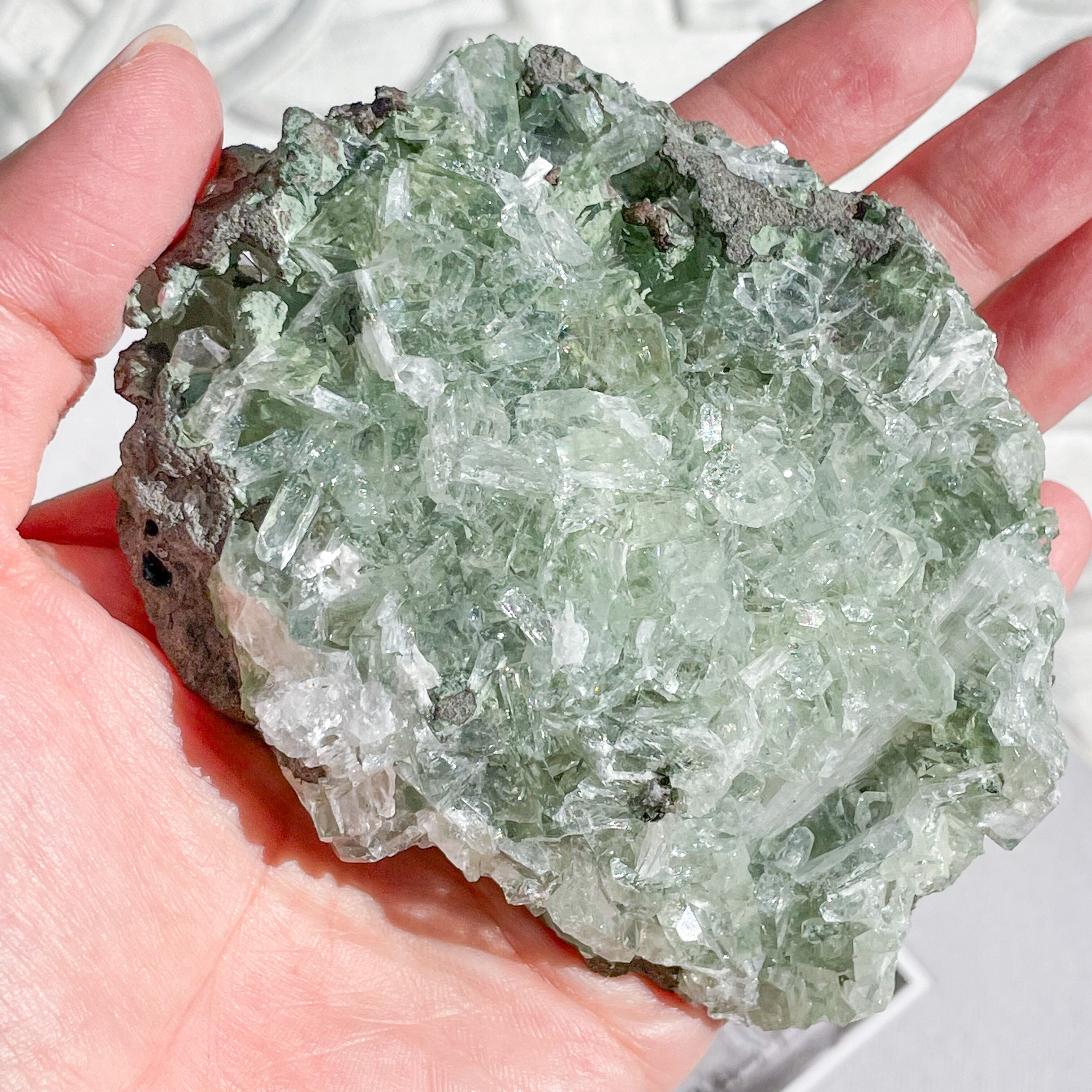 Green Apophyllite Rectangle Cluster 6 ✧ グリーンアポフィライト & スコレサイト (共生原石)