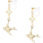 アレルギー対応　スワロフスキーとバードチャームのノンホールイヤリング