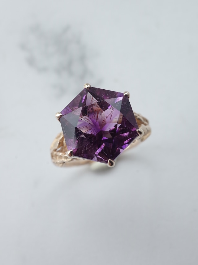 Goethite in Amethyst Hexagon Ring