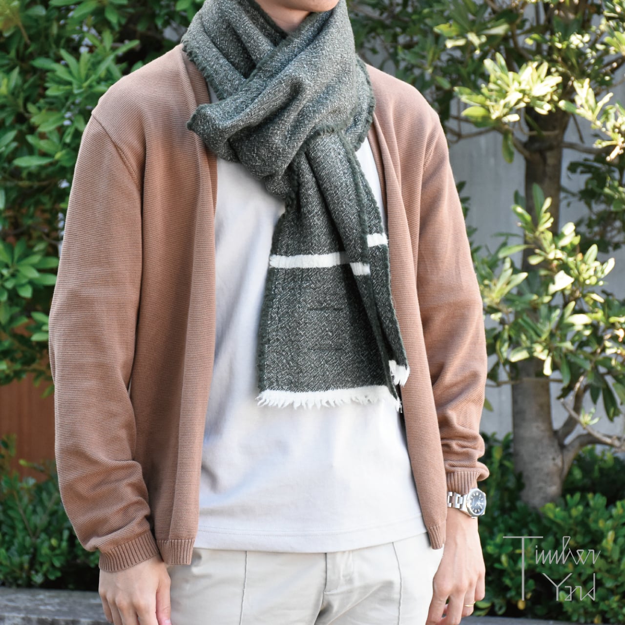 ONLINE限定】TANHU stole / green-white / 20×220cm+fringes / メリノ