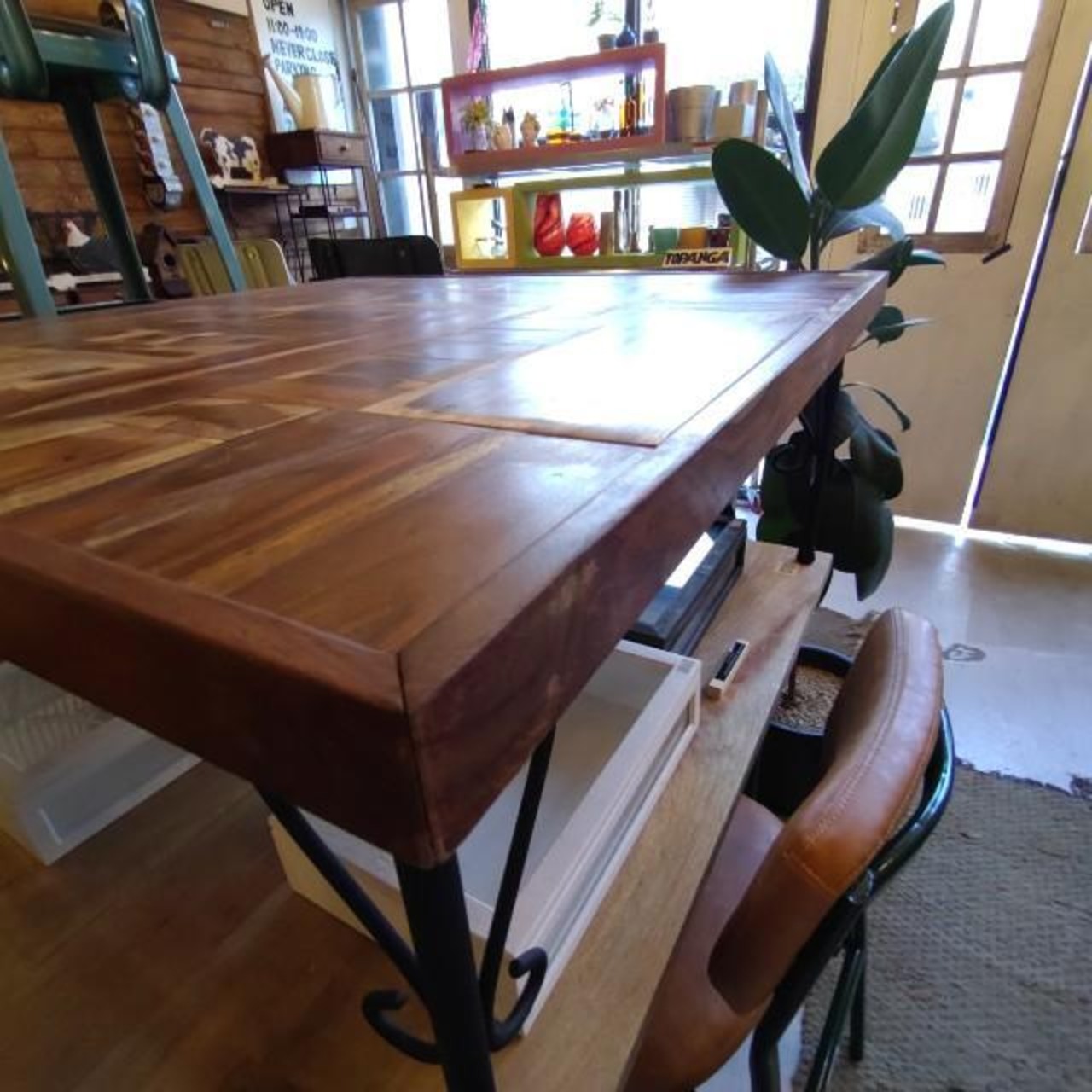【店頭受取専用商品】TOPANGA　Furniture　シーシャムウッド寄せ木スクエアローテーブル　リビング　インテリア