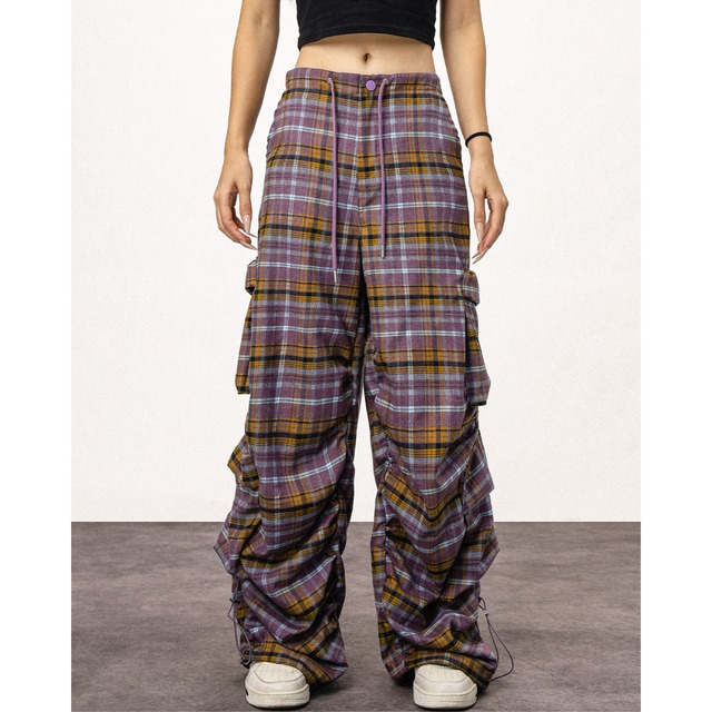 gathered check pattern pants　ギャザーチェック柄パンツ　J0951