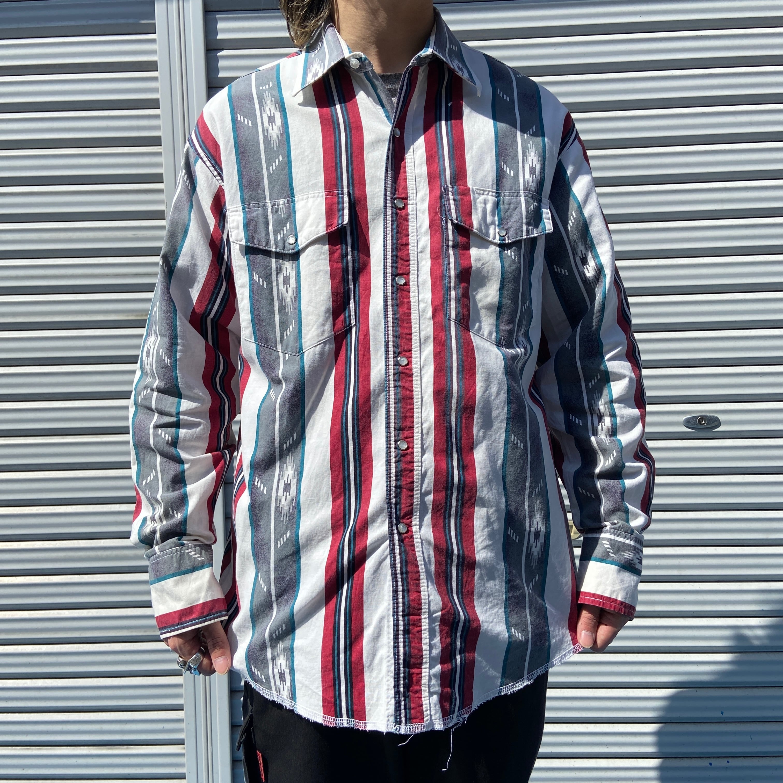 ラングラー Wrangler WESTERN SHIRTS ストライプ柄 半袖 ウエスタンシャツ メンズXL /eaa328904