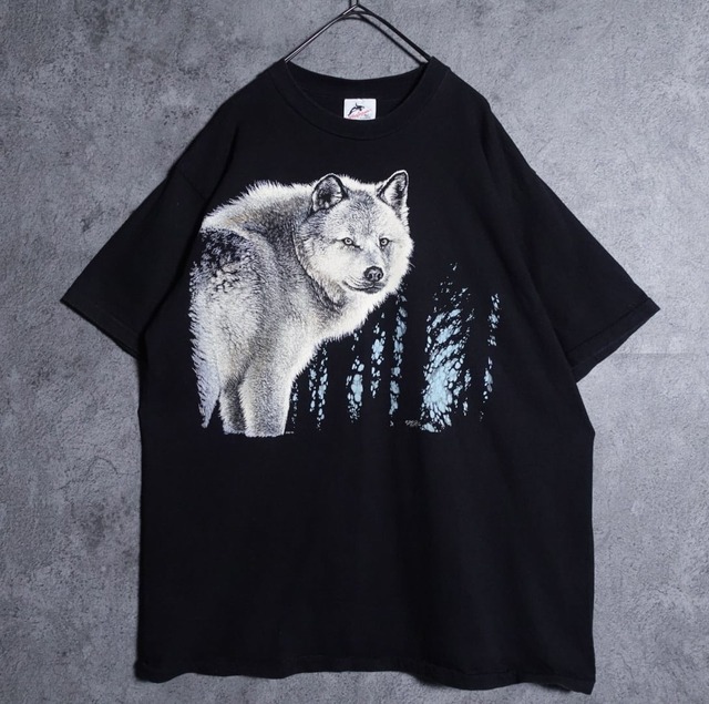 90s Black Wolf Big Print Desgin T-shirt